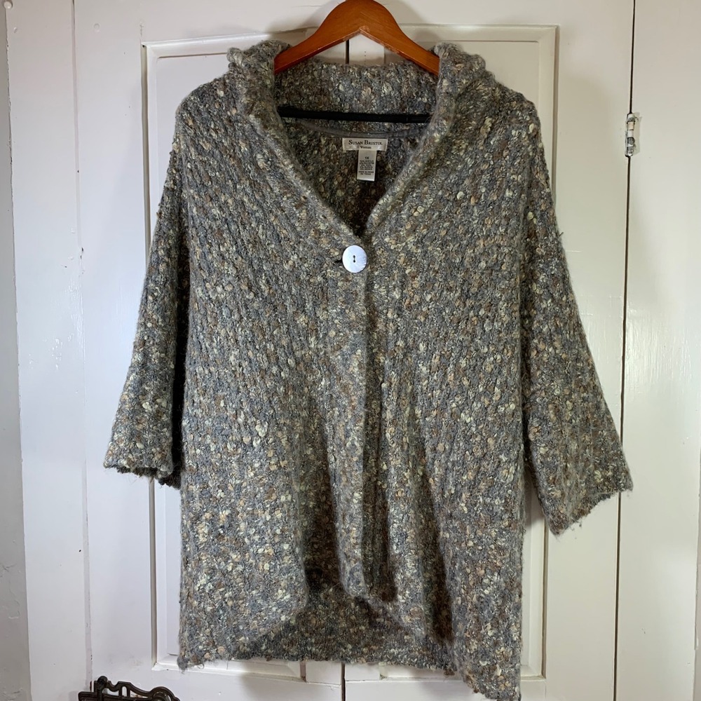 Susan Bristol 1X Boucle Cardigan Wool Blend Alpaca Mohair Cozy Textured Knit‎